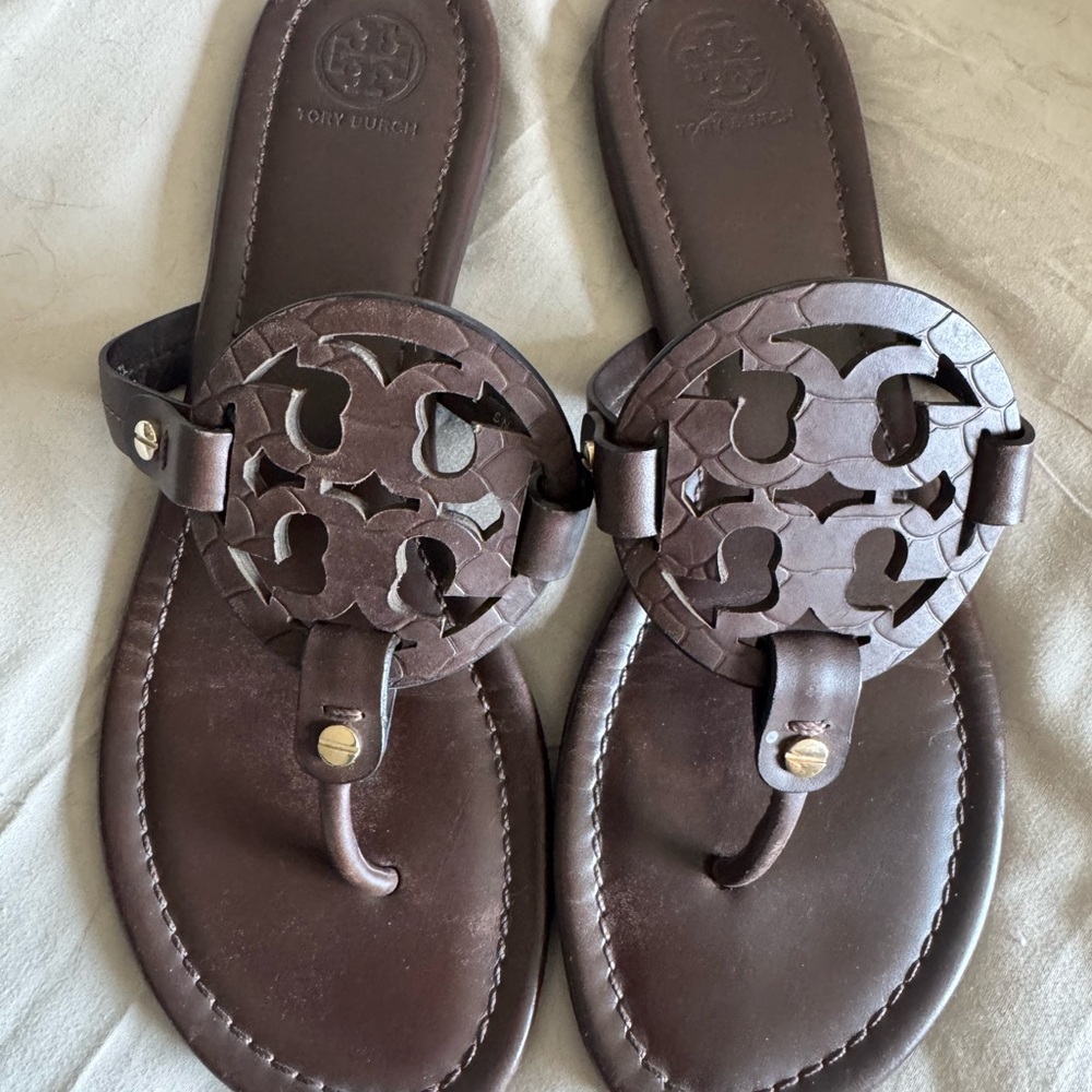 Tory Burch Dark Brown Leather Miller Sandals